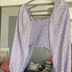 Resa Smocked long sleeve Purple and Pink Leopard Print Top